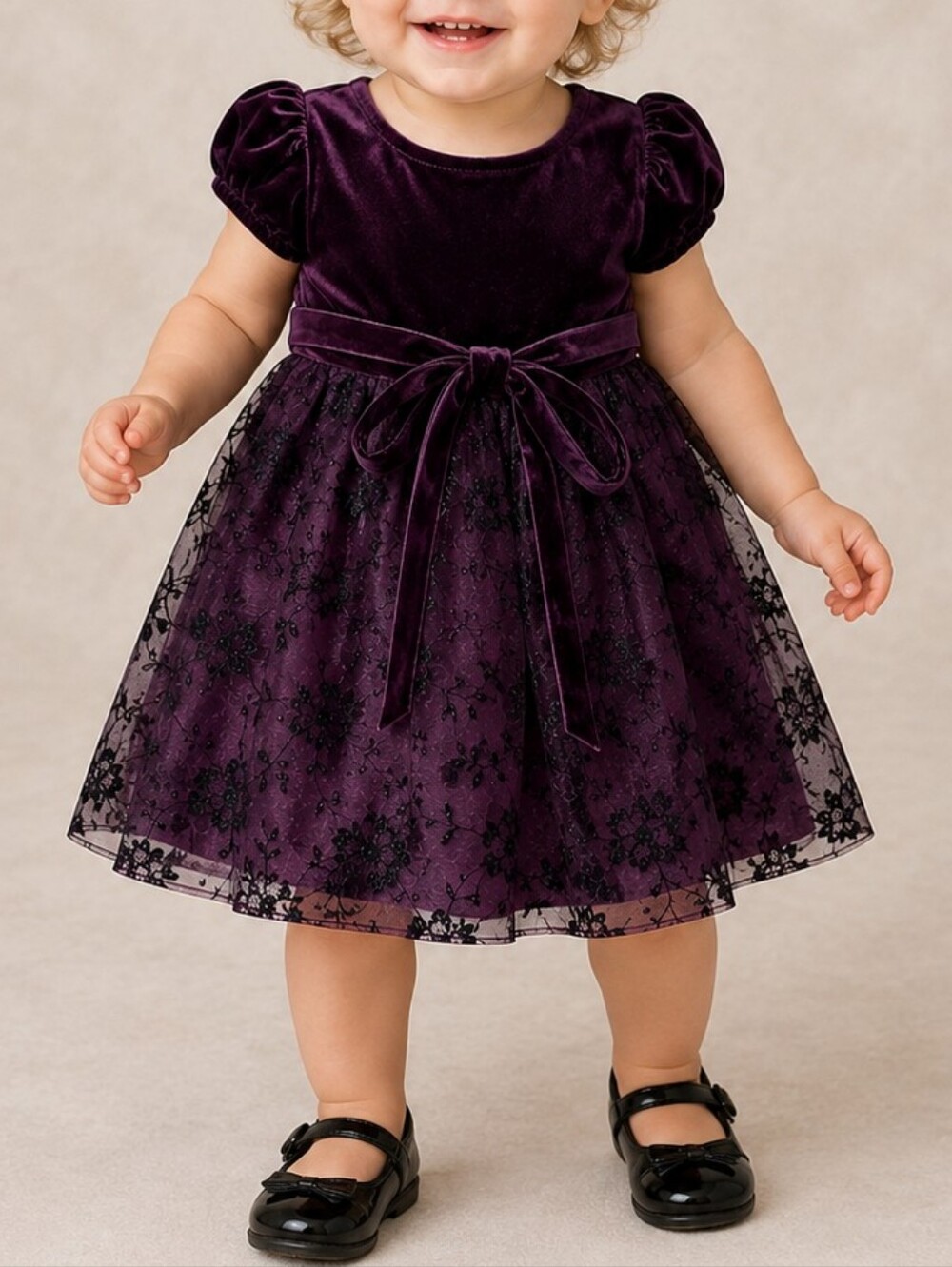 Perfectly Dressed Purple Velvet Lace Holiday Party Dress Toddler Girl Size 18M